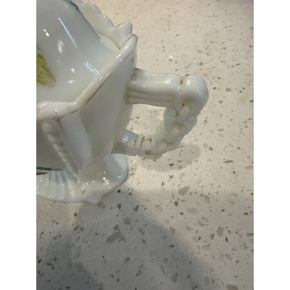 Westmoreland Milk Glass Beaded Painted Grape Cherry Covered Creamer Mid Century